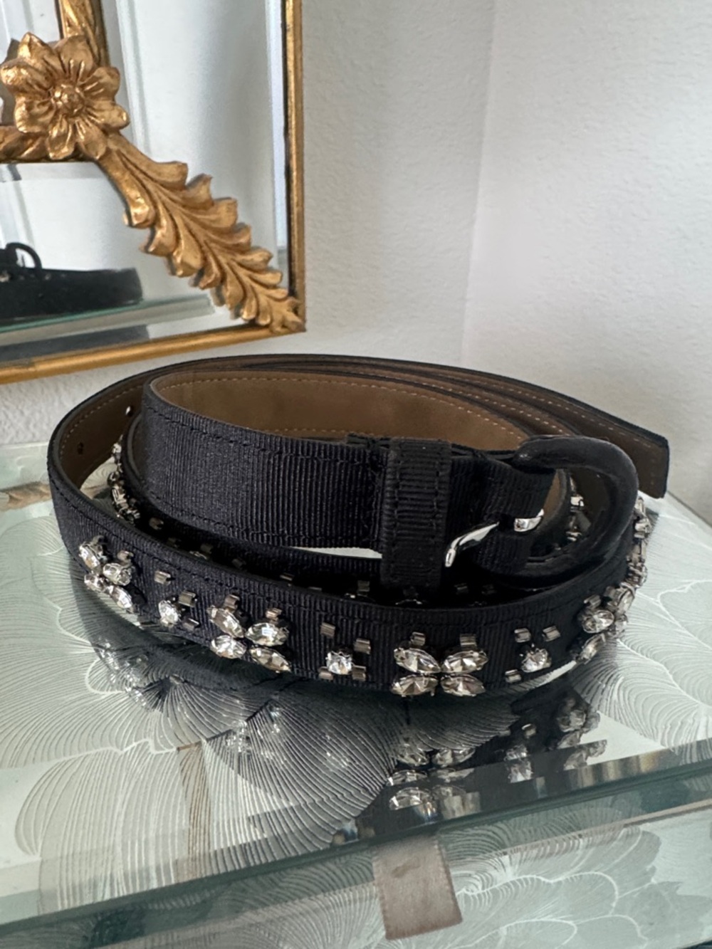 Black Jeweled Ribbon Belt